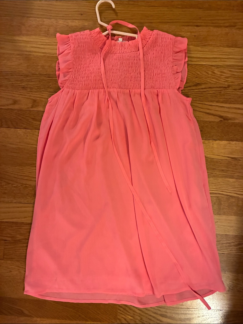 Kids Pink Smocked Neck Flutter Sleeve Dress